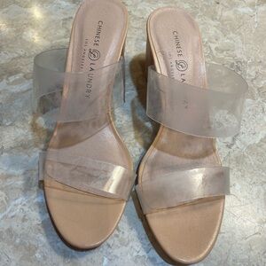Chinese Laundry Transparent Strap Tan Heels